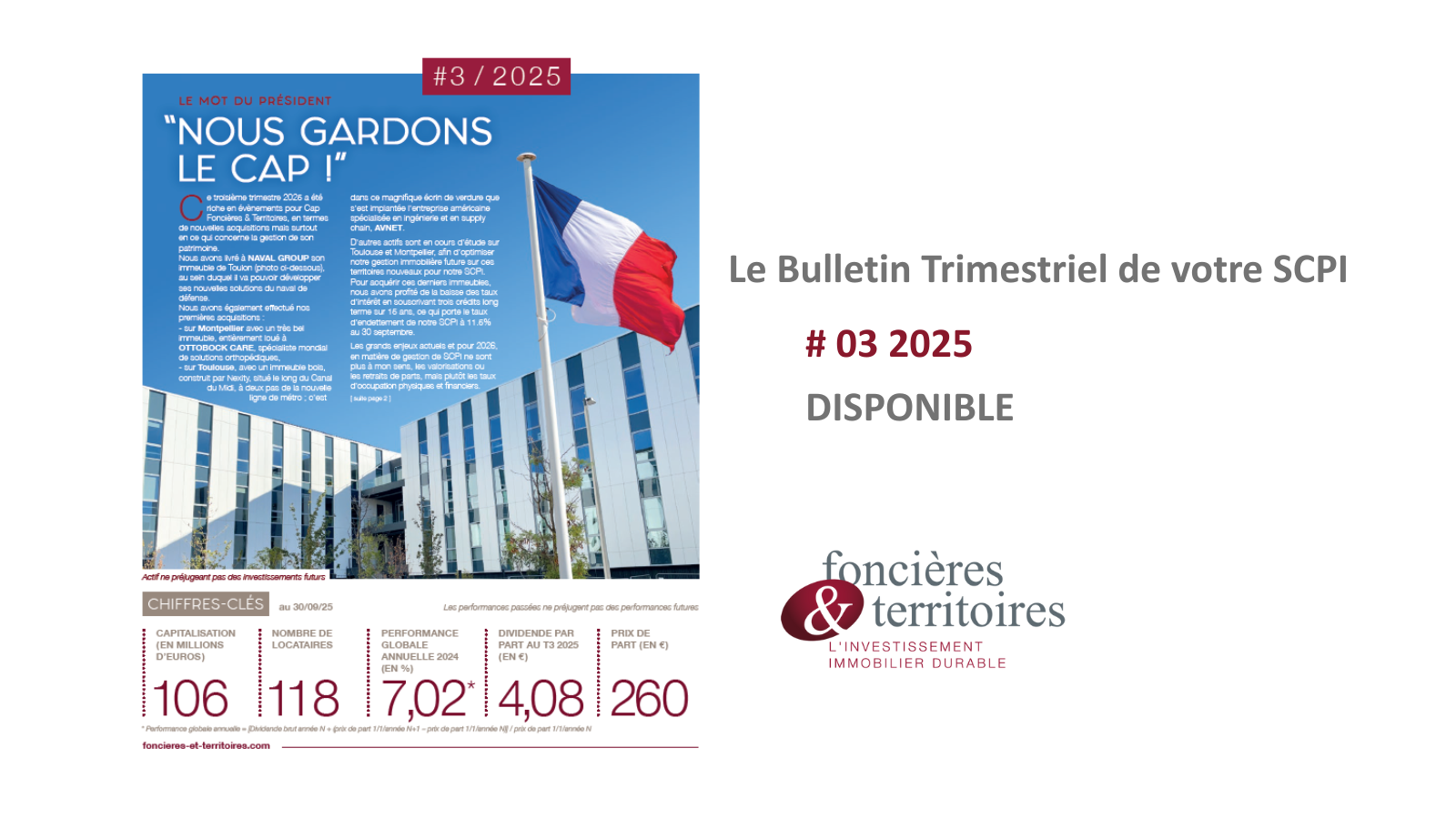 Le Bulletin trimestriel de votre SCPI Cap Foncières & Territoires est disponible