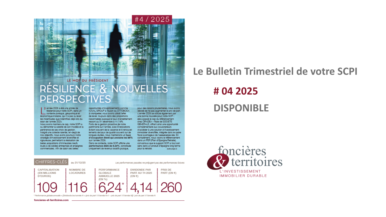 Le Bulletin trimestriel de votre SCPI Cap Foncières & Territoires est disponible