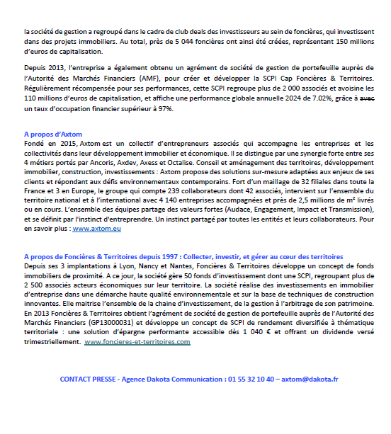 Communiqué de presse - Axtom et F&T
